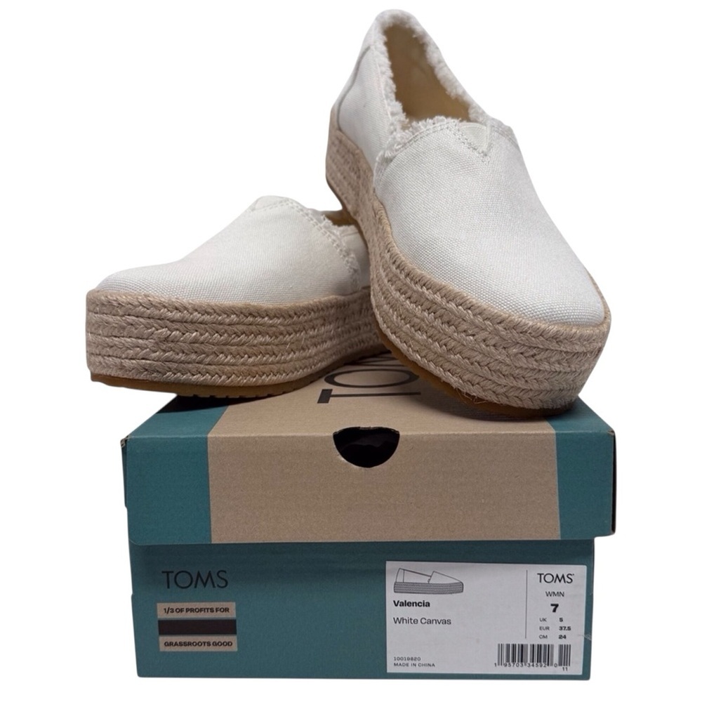 Toms White Canvas Espadrille Platform Slip-Ons